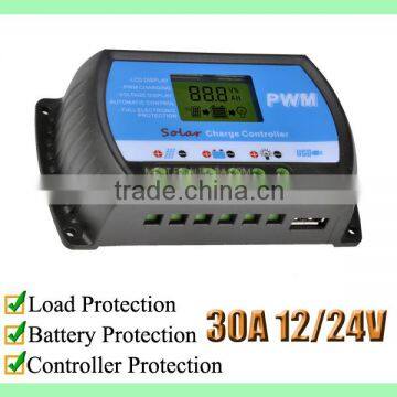 Solar Panel Charge Controller with LCD display, RTD1230, 30A, 12V, 24V