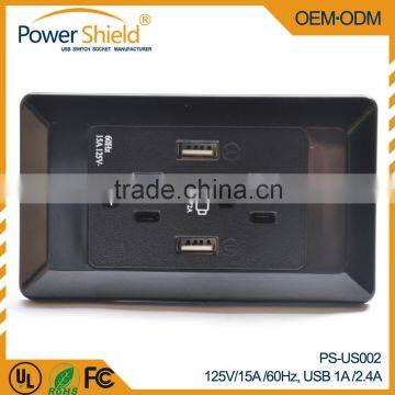 2015 hot sales Type A /B US wall mounted Socket Plugs with dual USB ports outlet 125V 15A with FCC ETL UL
