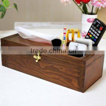 luxury new style handmade feature brown color with lock natural wood pine wood decorate box with handle saving box