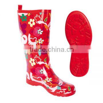 ladies fashion flower print knee high rubber boots waterproof shoes