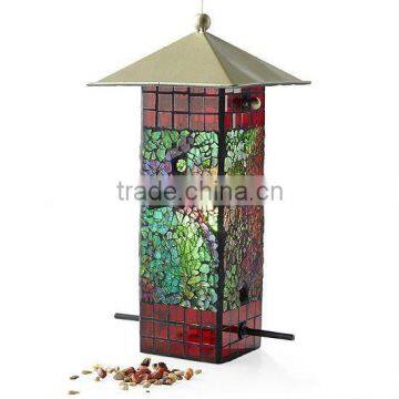 Mosaic Glass Amber Bird Feeder Green-Purple Color