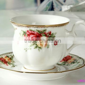 2015 new design England style fine bone china cup and saucer with rose flower