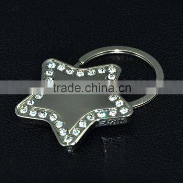 promotion star shape metal keyrings with diamond