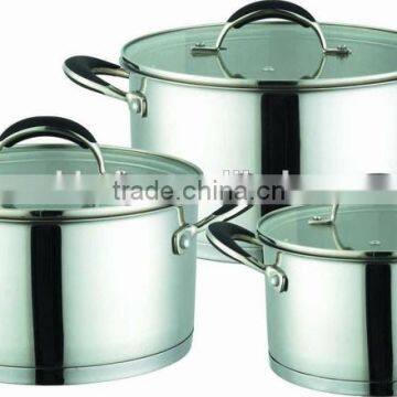 6pcs silicon handle stainless steel cookware set with flat glass lid