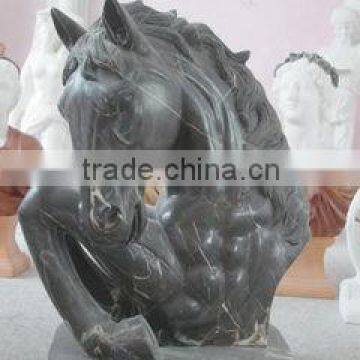 Horse Head Statue Black Marble Stone Hand Carved Sculpture for Garden Hotel Resort Restaurant