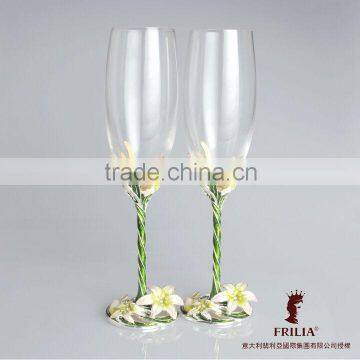 2014 Lily Design, Crystal Champagne Glass with Enamel for Newly Weds