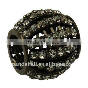 Brass Rhinestone European Beads, Black Color, 23x20mm, hole: 11mm(CPDL-Q006-B)