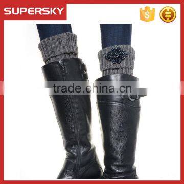 A-974 Knit Rhinestone Boot Cuff Toppers Rhinestone Women Short Mini Leg Warmer Crochet Boot Cuffs Cover Socks With Rhinestone