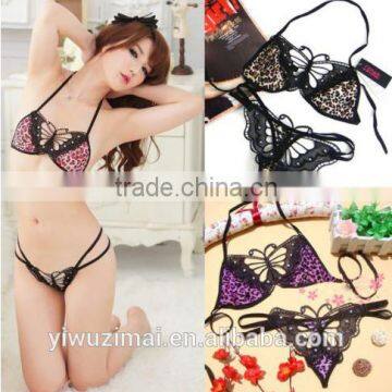 2PCS Sexy Ladies Bikini Lingerie Leopard-Push-up Bandeau + Butterfly underwear