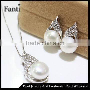 Silver 925 set natural pearl pendant and earring set mounting design