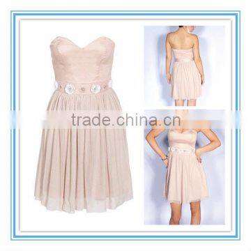 Best Selling Strapless A-line Pink Beads Chiffon Custom Made Sexy New Discount Cheap Bridesmaid Dress Gown(AC-1005)