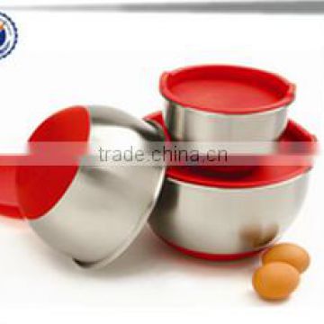 Stainless Steel Mixing Bowl Set with Lids and Anti-Slip Silicone Base