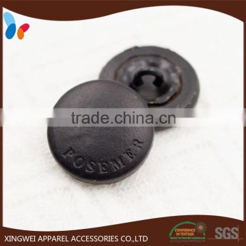 engraved logo black leather shank button