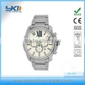 Men's All Steel Sports Chronograph Watch with White Face