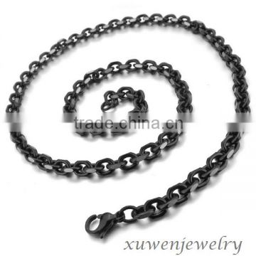 4.3mm wide black tone stainless steel necklace rolo O cable chain