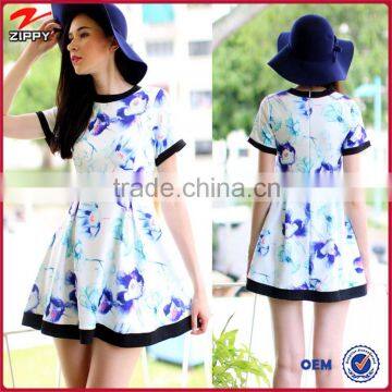 New design short sleeve dress in mix floral women korean dress