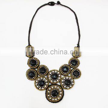 Black Agate Natural stone with Beads Wax cotton thread with mixed natural stone, Stone necklace WT29