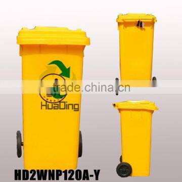 plastic wheelie bin 120L outdoor garbage bin, plastic waste bin with wheels