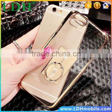 Phone Case For iPhone SE 5 5S 6 6S 6/6s Plus Luxury Electroplate Soft Silica Gel Bling Diamond With Metal Ring Stand Phone Cases