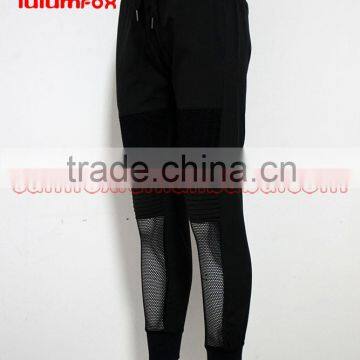 0096 OEM 97%POLYESTER 3%SPANDEX Draw String Women Mesh Stitiching Woven Running Jogger Pants