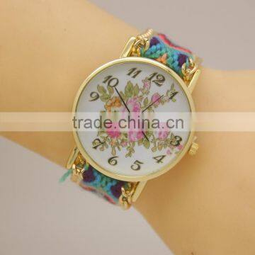 flower print women friendship bracelets handmade braided watch relojes