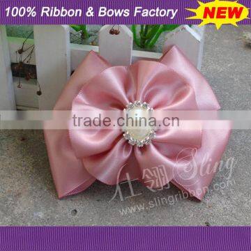 Pink Ribbon Bows With Middle Pearl