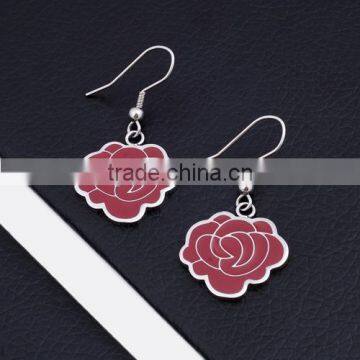 New Arrival Stainless Steel Red Flower Earring For Women