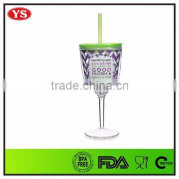 12 ounce film card insert plastic wine glass cup with straw and lid