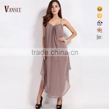 Plain dye loose style backless sleeveless braces skirt evening dress