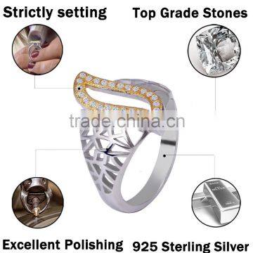 Pure Silver Hollow Out Life of Tree Branches Net Leaf Ring With Gold Plated photo-2
