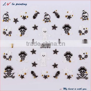 Wholesale Black White Nail Art Halloween Self Adhesive Sticker w Gold Rhinestone 100 pcslot