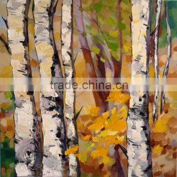 Platte knife painted birch forest oil painting