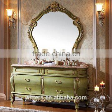 mirror frame antique double rubber solid wood bathroom vanity cabinets in Fluorescent green WTS-808EO