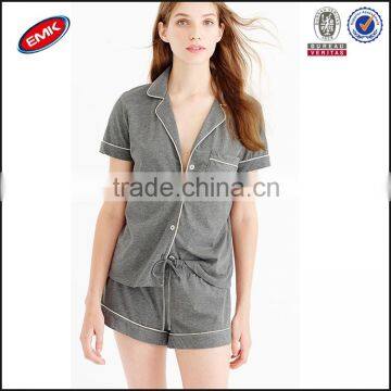 Fashionable Summer Grey Pajama Sleepwear Sets With Snap