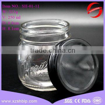 Hot Sale 250ml Embossed Patterns Glass Jam Jar With Black Screw Cap photo-5