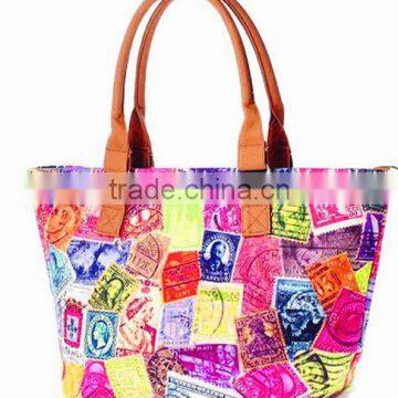 2015 Full Color Canvas Tote Bag Leather Handle photo-4