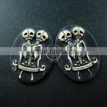 30x40mm oval black twins skull skeleton steam punk resin cameo DIY halloween cabochon vintage pendant charm jewelry supplies 412