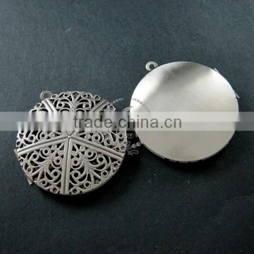 38mm vintage style filigree antiqued silver plated brass big round photo locket pendant charm DIY supplies 1113022