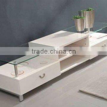 High white gloss MDF & glass tv cabinet