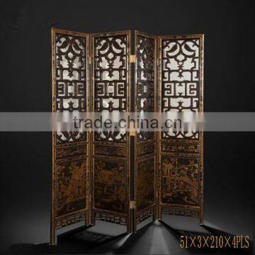Traditional Hand Painting Three Door Folding Screen, Retro Furniture Decorative Wooden Floor Screen With Crackle photo-5