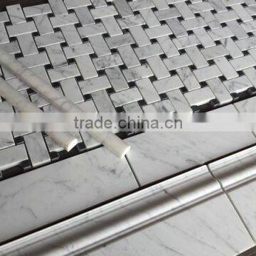 Basketwave Carrara White Marble Mosaic Tile photo-4