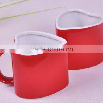 250ml Red heart ceramic mug with handle Red coffee mug Red drinking mug