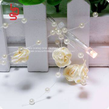 2AA 20 Led White Rose Pearl Wedding Decoration Warm White Decoration Light String photo-3