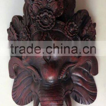 Hand Crafted Wall Hanging Wooden Mask of Hindu Lord Ganesh Nepal