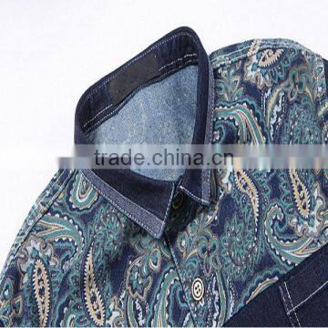 Latest Long Sleeve Jeans Shirt for Men With Printing ,combination Printing Men's Jeans Shirt,jeans Men Shirt for Wholesale photo-3