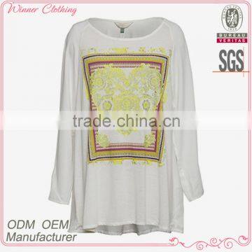 Best quality new fashion designs long sleeves round neckline women white t-shirts