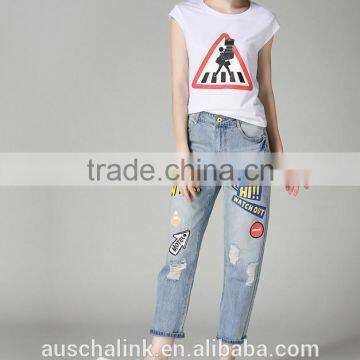 best selling auschalink ladies new pattern fancy jeans pants 2016