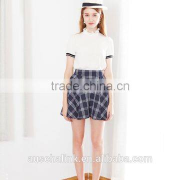 Best Selling Girls Campus High Waist Red or Blue Plaid Skirt Customized photo-2