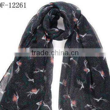 Fashion chiffon polyester print bird popular scarf!