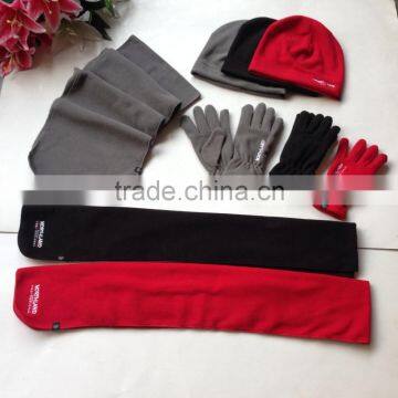 Men &women Windproof Black Color Polar Fleece Winter Scarf Hat Gloves Sets Factory photo-3